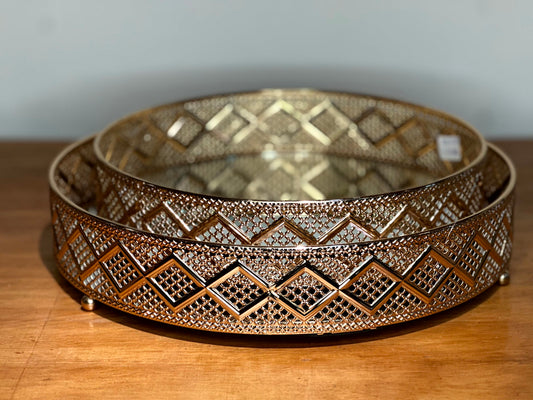 Bandeja Dorada con Espejo y Relieve – 2 Tamaños