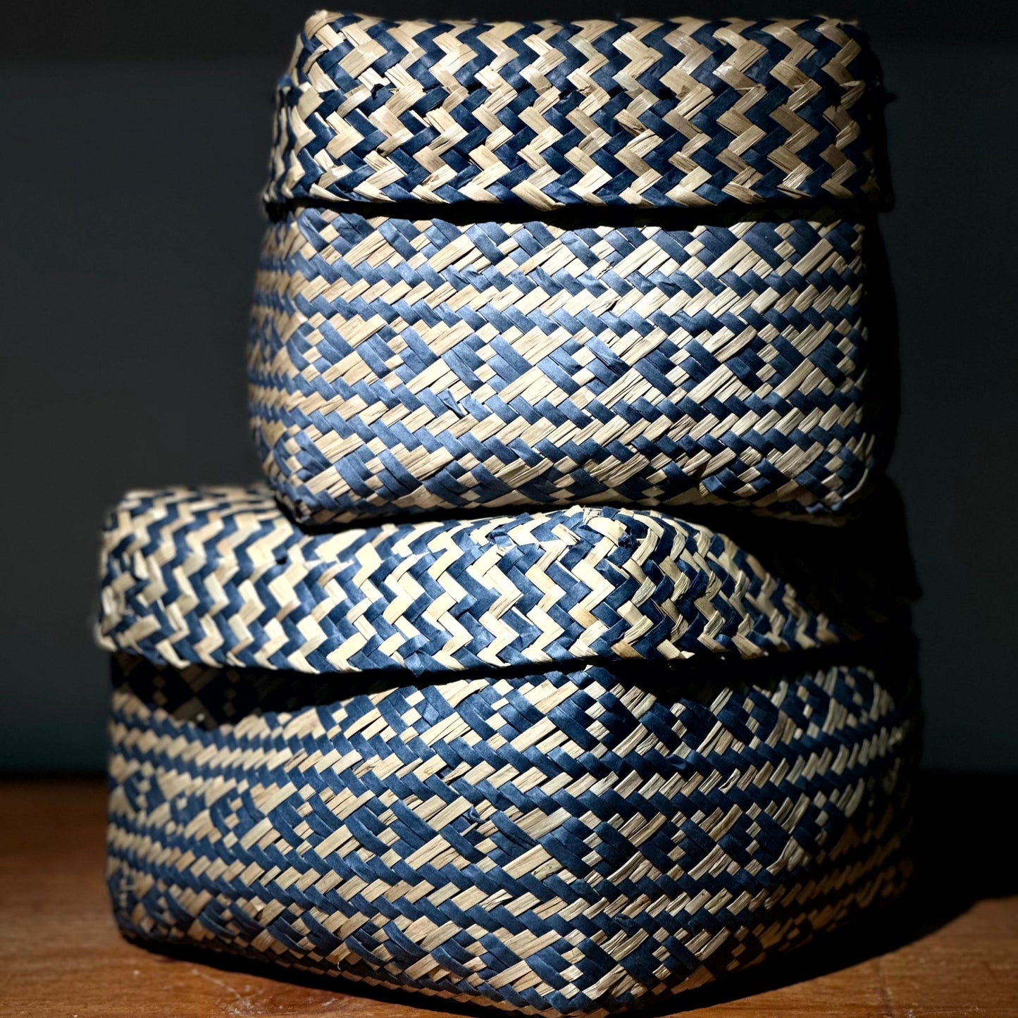 Caja Decorativa Trenzada Azul con Tapa