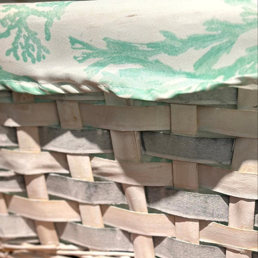 Canasto Rectangular Blanco con Tela Estampada Verde