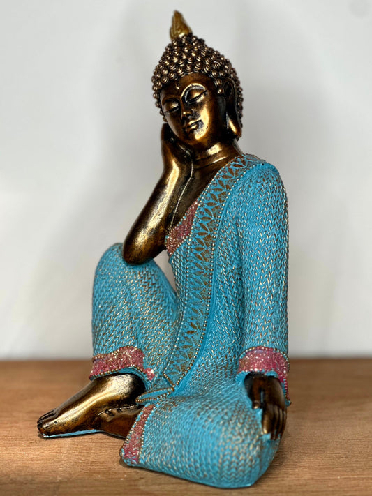 Figura Buda Descansando con Túnica Turquesa
