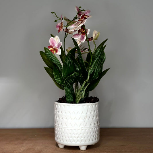 Orquídea Artificial en Macetero Blanco