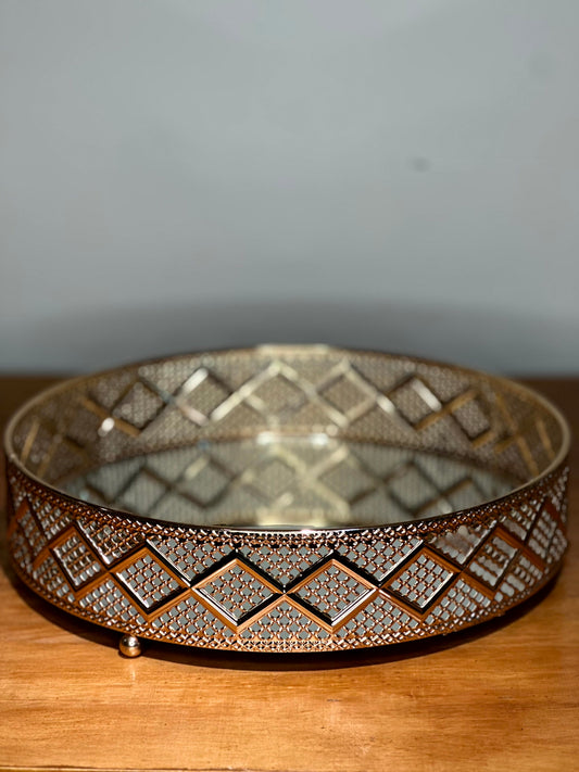 Bandeja Dorada con Espejo y Relieve – 2 Tamaños