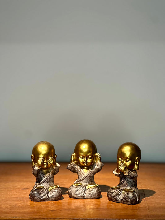Pack de 3 Monjes Sabios Dorados – “No ver, no oír, no hablar”