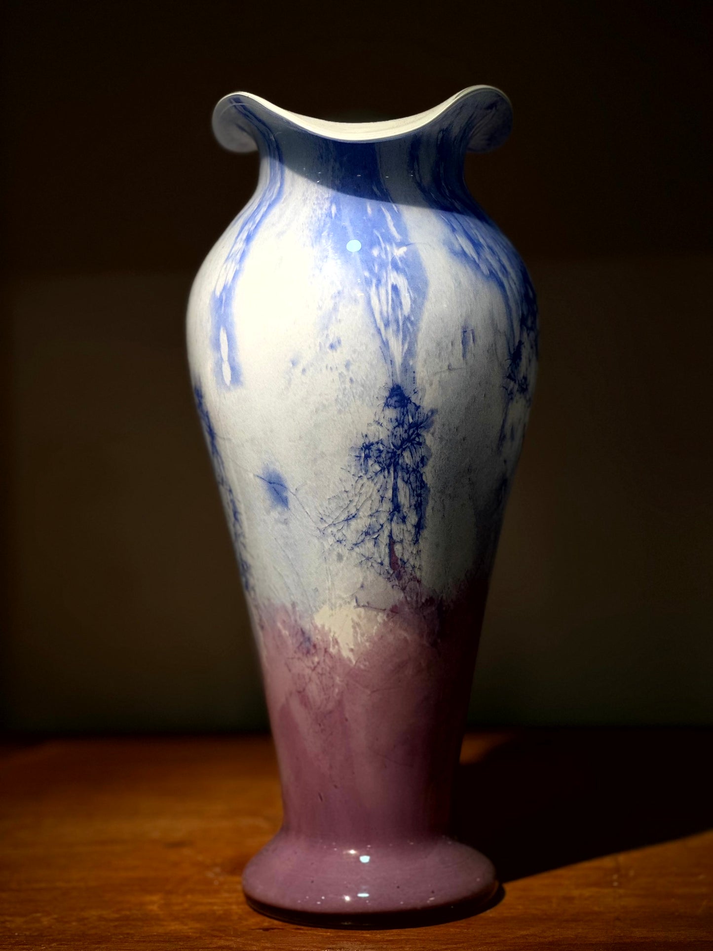 Florero de Vidrio Artístico Azul y Rosa