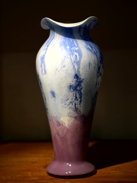 Florero de Vidrio Artístico Azul y Rosa