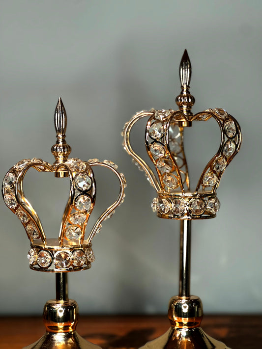 Candelabros Corona Dorados con Cristales – 2 Tamaños Disponibles