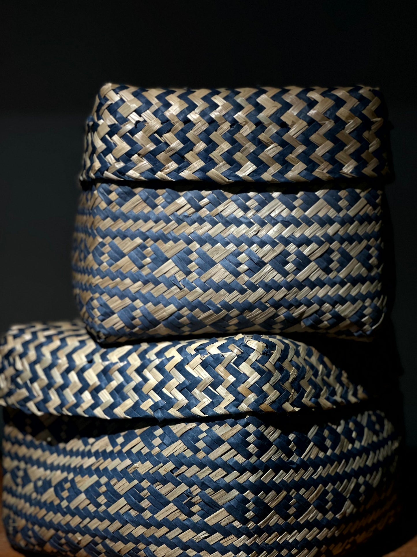 Caja Decorativa Trenzada Azul con Tapa