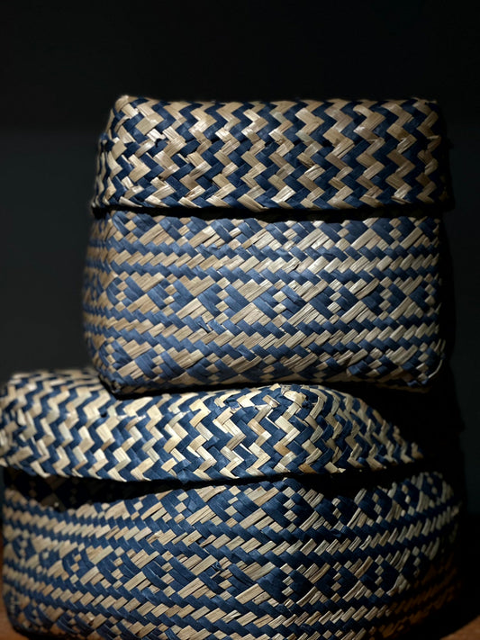 Caja Decorativa Trenzada Azul con Tapa