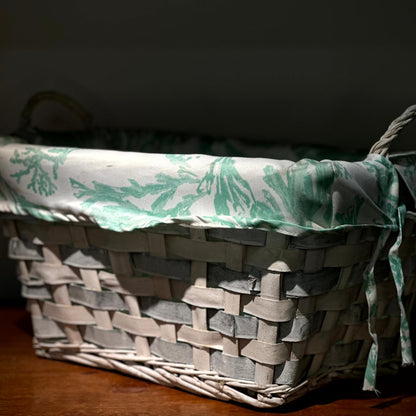 Canasto Rectangular Blanco con Tela Estampada Verde