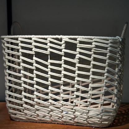 Canasto Rectangular Blanco Tejido