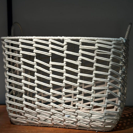 Canasto Rectangular Blanco Tejido