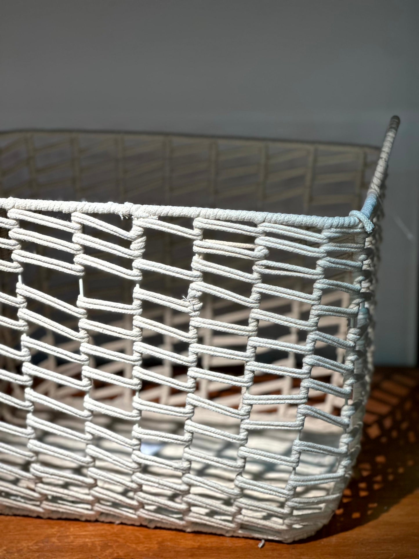 Canasto Rectangular Blanco Tejido