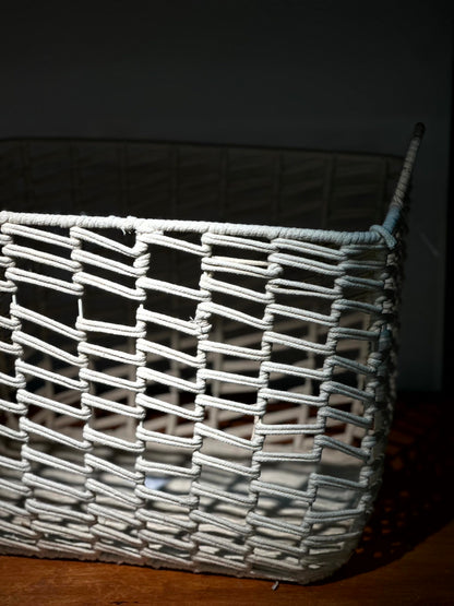 Canasto Rectangular Blanco Tejido