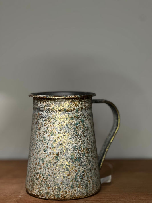 Florero Vintage Metálico Envejecido Mostaza