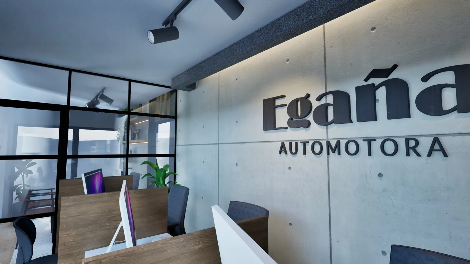 Pasillo de oficinas con luz dirigida